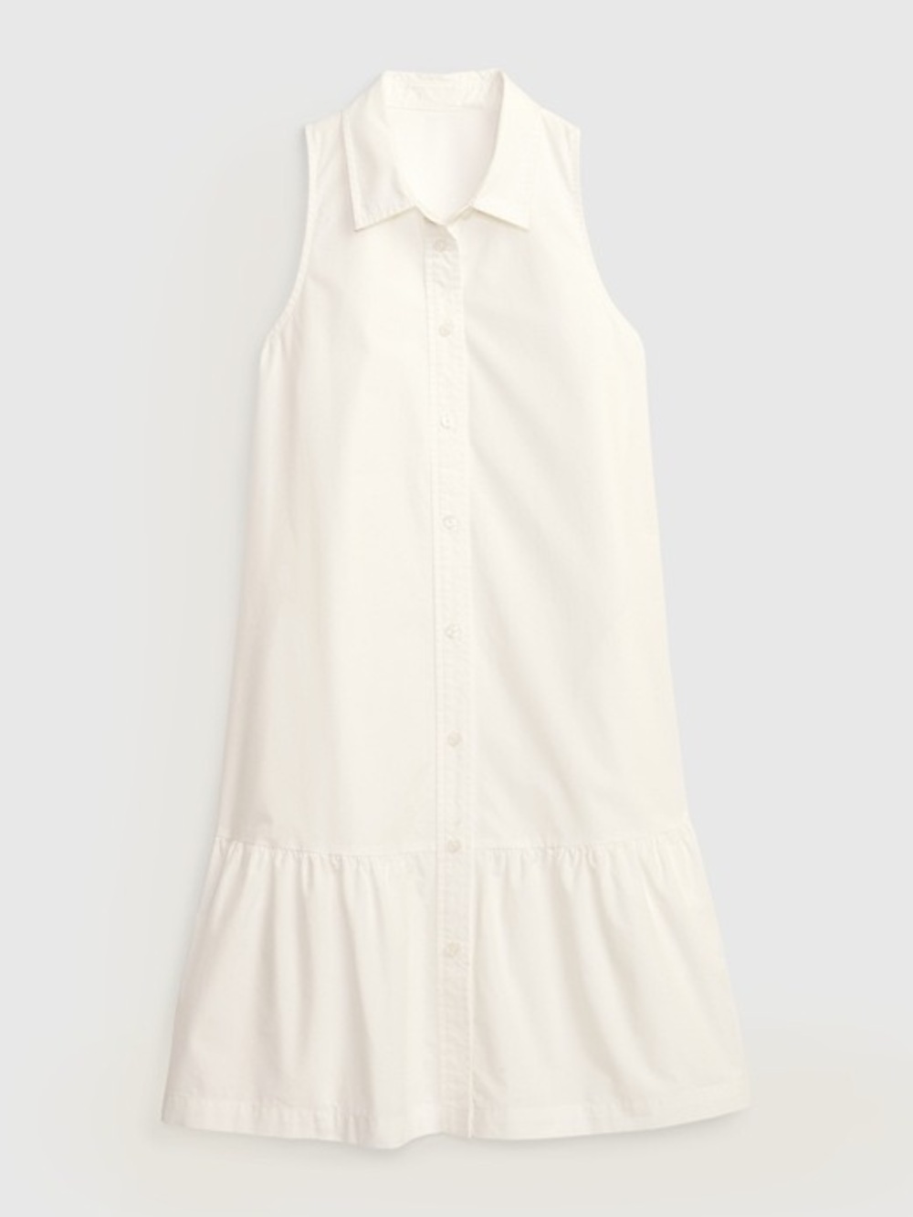 GAP White Sleeveless Button-Front Ruffle Hem Dress